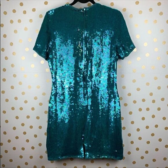 Scarlet Rage Vintage Silk Sequin Teal Mini Dress M - Picture 4 of 7